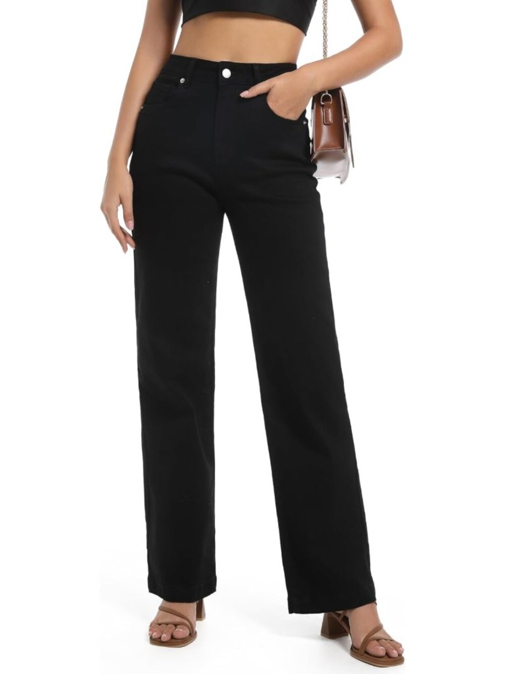 High Waisted Straight Leg Stretchy Jeans | Trendy Wide Leg Tummy Control Denim